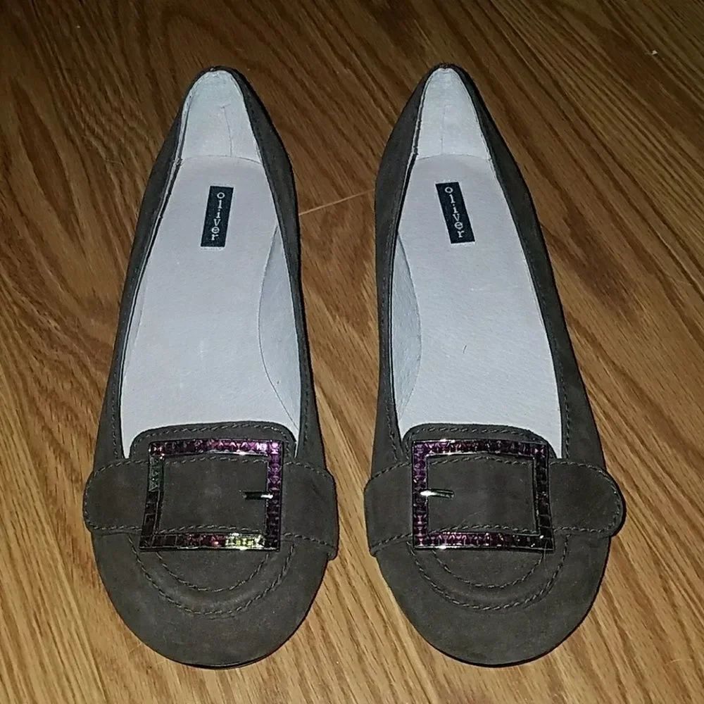 Oliver brown flats rhinestone buckle 7 (37) NWOB